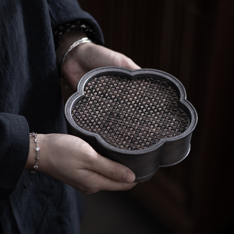 老锡壶承复古纯锡干泡台可蓄水茶盘茶壶托杯垫建水茶台茶道