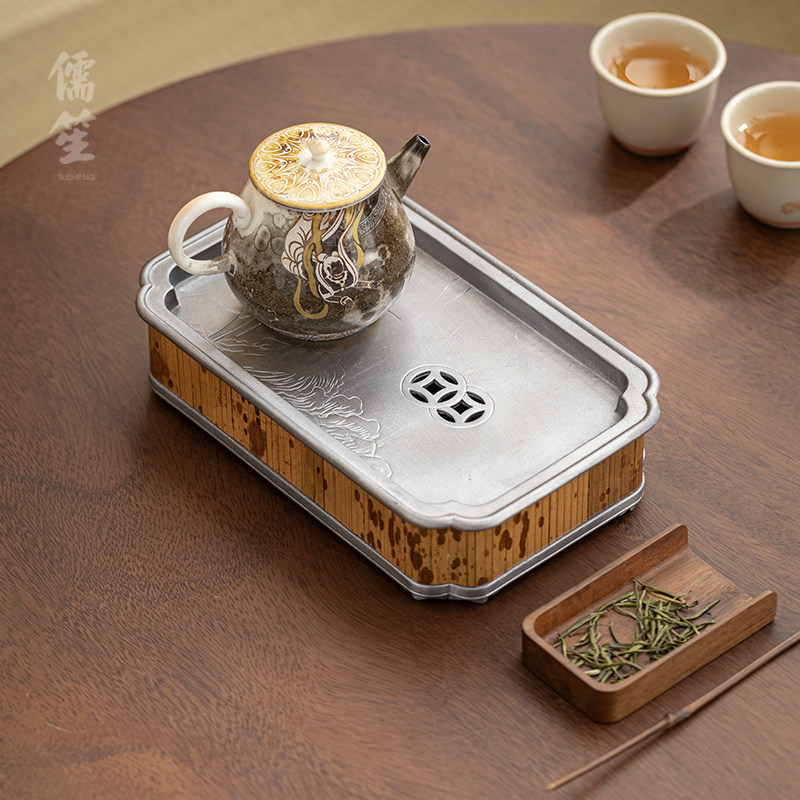干泡台纯锡壶承中式梅妃竹手工壶垫蓄水底座小茶盘家用建水茶道