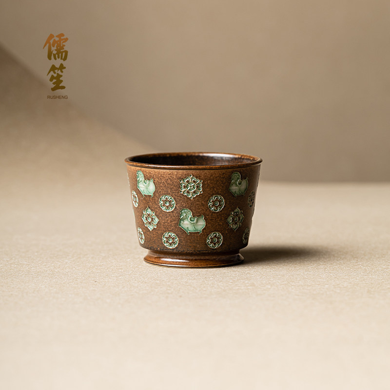 儒笙复古中式非遗技艺填釉主人杯陶瓷品茗杯手工精修茶杯礼盒装