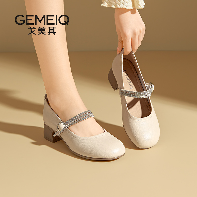 戈美其玛丽珍女鞋一字带水钻