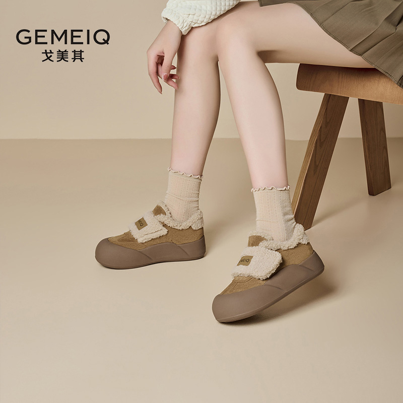 戈美其棉鞋羊羔绒魔术贴休闲