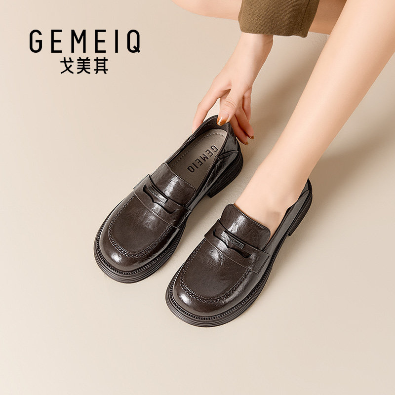 戈美其厚底乐福鞋商场同款2026年新款学院风小皮鞋黑色英伦风单鞋,女鞋,乐福鞋（豆豆鞋）,淘宝优惠券,粉丝福利购,淘宝优惠卷