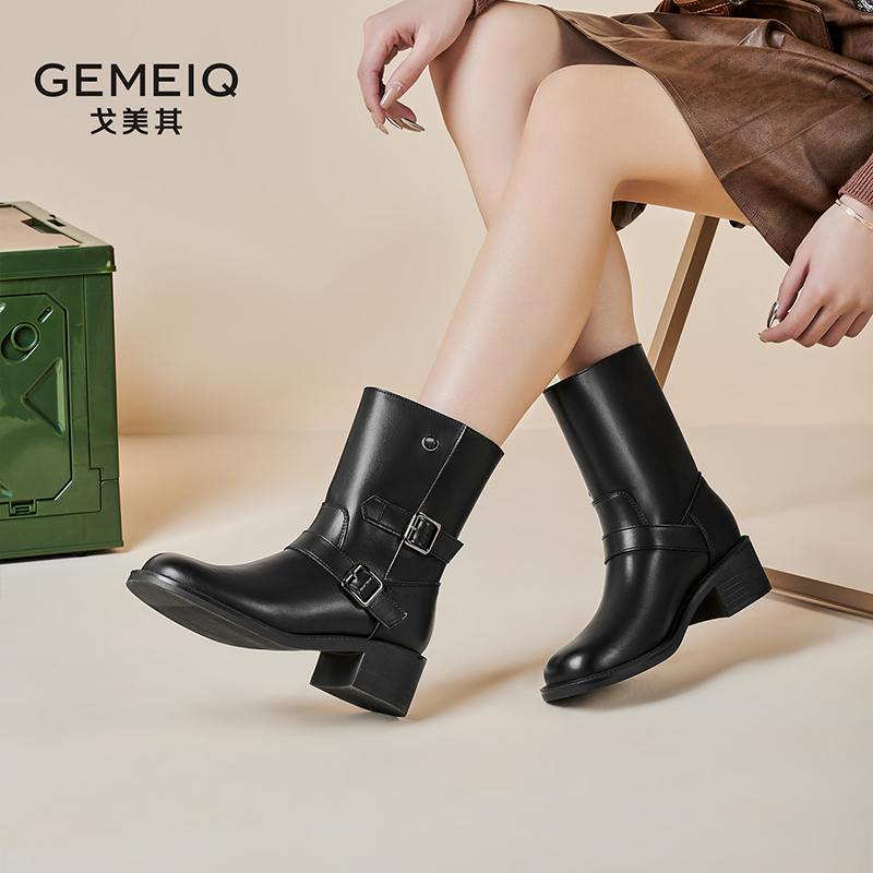 马丁机车靴戈美其中筒靴复古