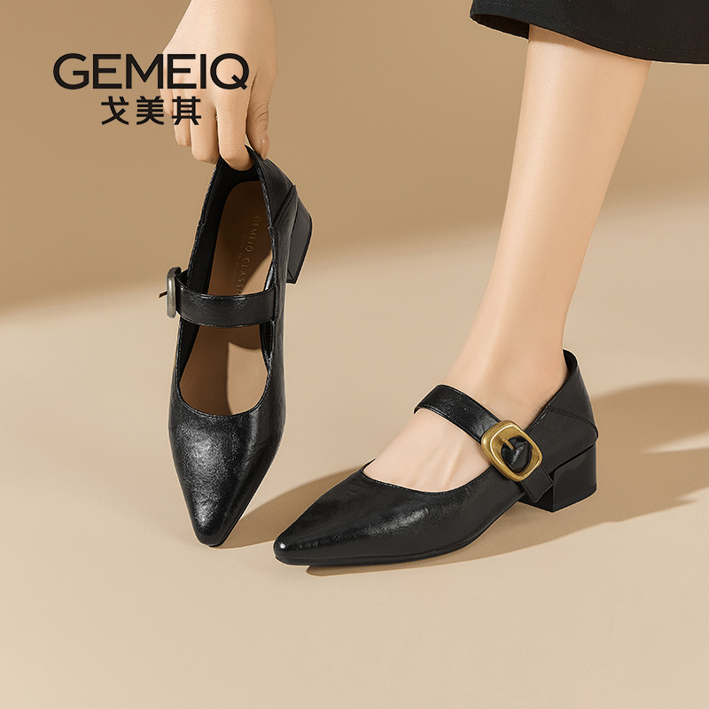 戈美其式绝美小跟鞋玛丽珍鞋