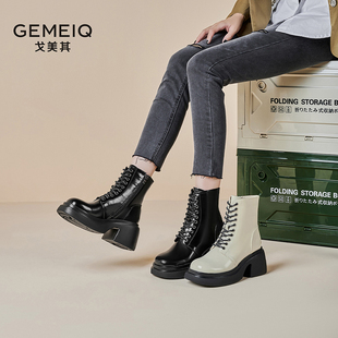 戈美其英伦风厚底马丁靴2025冬季 增高ins潮炸街小短靴机车靴 新款
