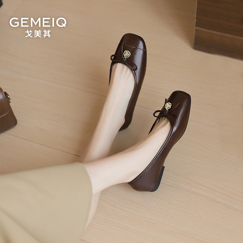 戈美其浅口小蝴蝶结气质妈妈单鞋女时尚气质百搭平底小皮鞋,女鞋,浅口单鞋,淘宝优惠券,粉丝福利购,淘宝优惠卷