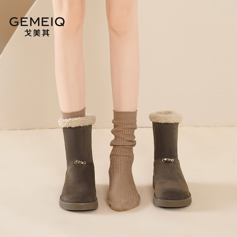 戈美其绒面平底一脚蹬雪地靴