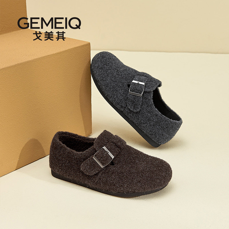 戈美其商场同款乐福鞋女2025冬季保暖棉鞋毛毛鞋爆款加绒勃肯鞋子