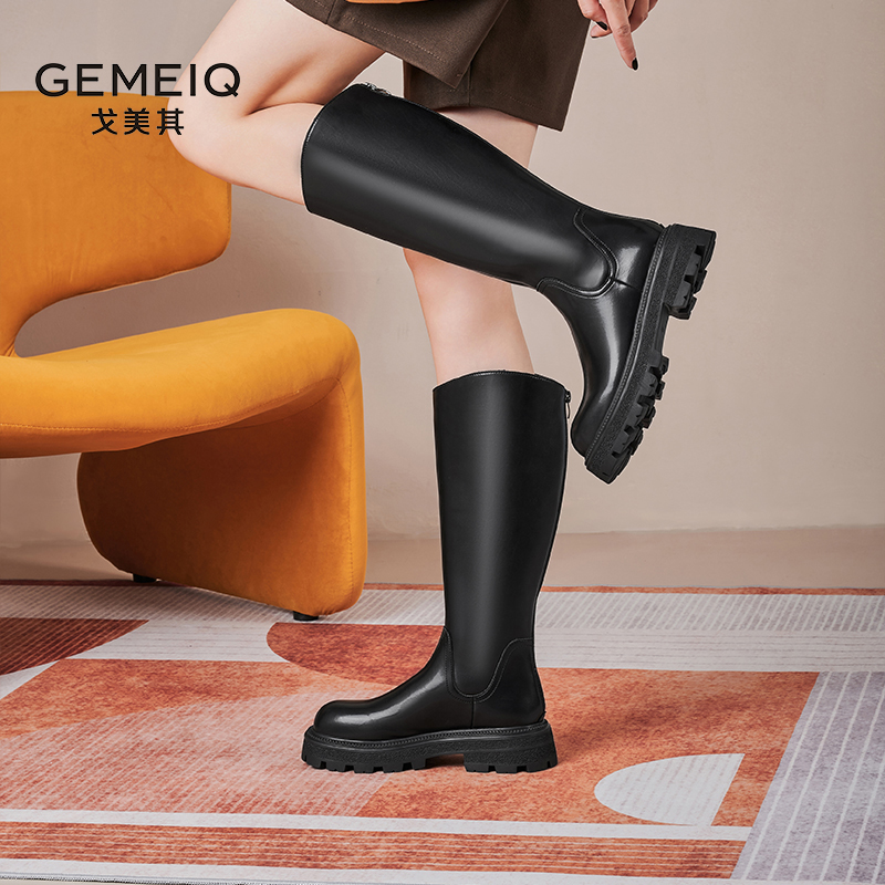 长筒靴V口戈美其高筒靴