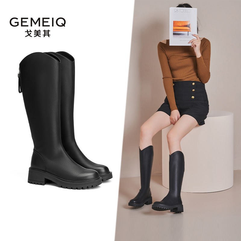 不过膝骑士靴粗跟长筒靴戈美其