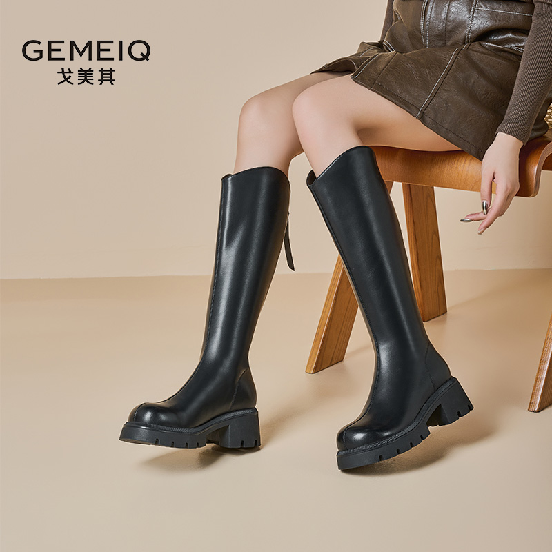 加绒骑士靴长筒靴戈美其短毛绒