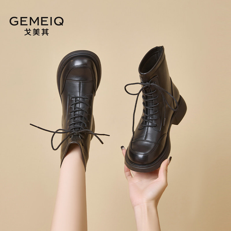 戈美其2025新款冬季厚底马丁靴女单靴增高复古英伦风爆款显瘦短靴