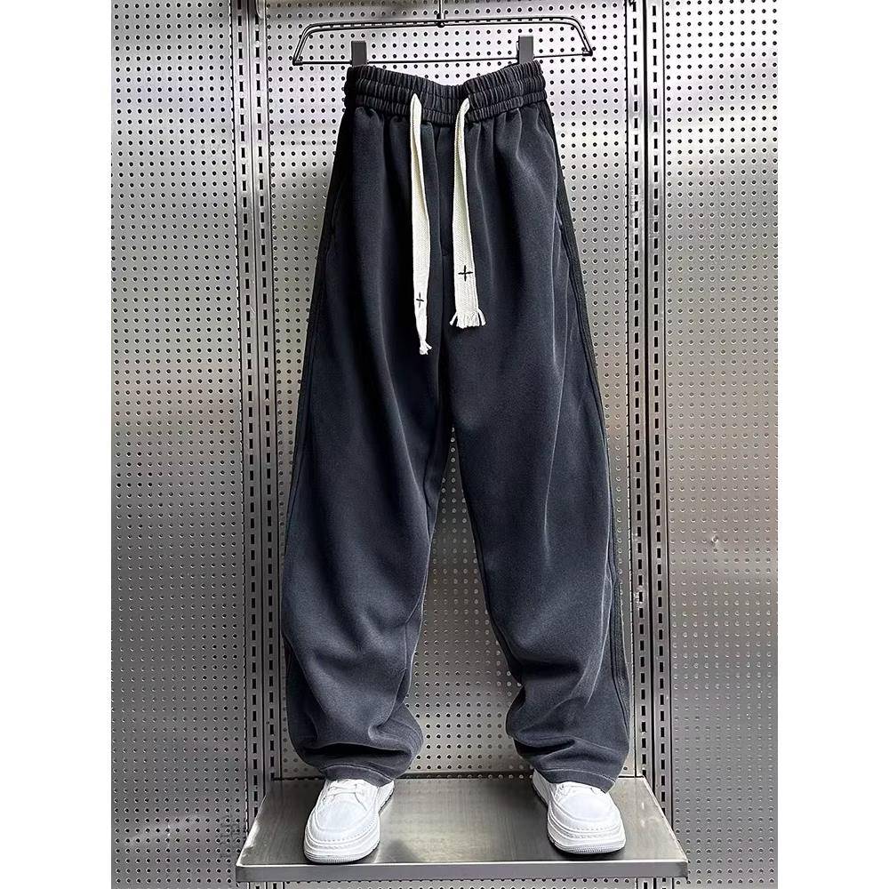 MAROLIO~引领街头时尚！美式高街宽松直筒长裤男覆古水洗休闲卫裤