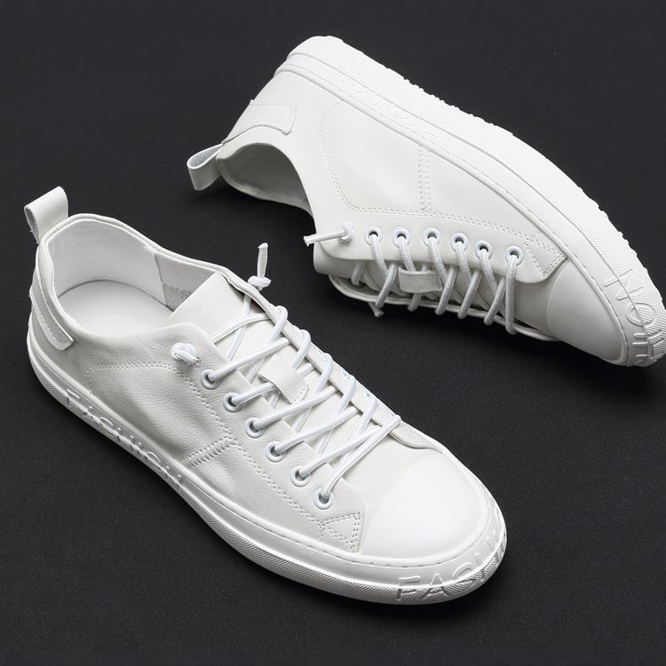 欧式站潮精品店设计感强！真皮白鞋男士韩式百搭休闲运动鞋