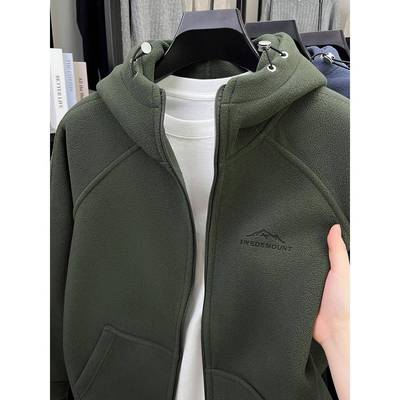 重磅摇粒绒连帽外套男士秋冬季加绒加厚抓绒开衫卫衣防风保暖夹克