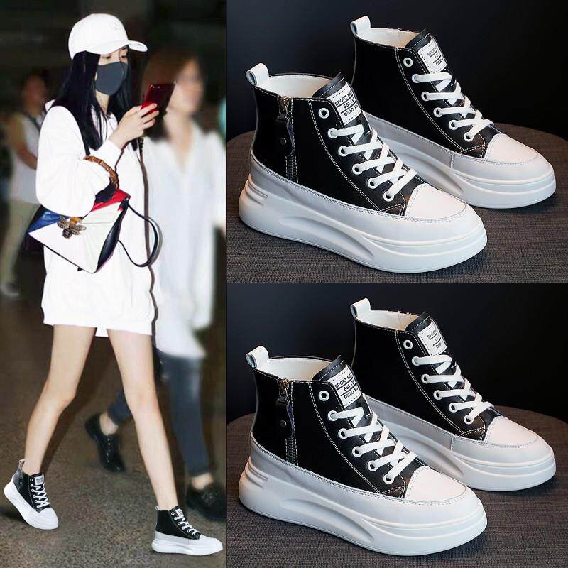 高帮内增高真皮小白鞋女鞋2024新款秋冬加绒休闲厚底运动鞋板鞋子