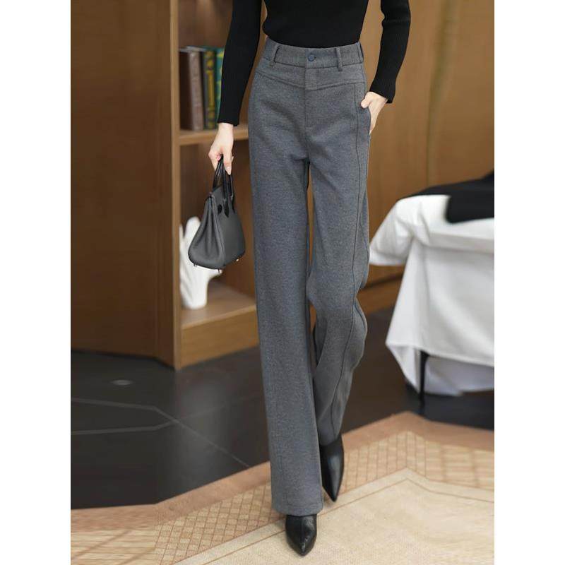 高档轻奢醋酸羊毛呢西装阔腿裤女士秋冬季新款加绒加厚羊绒直筒裤