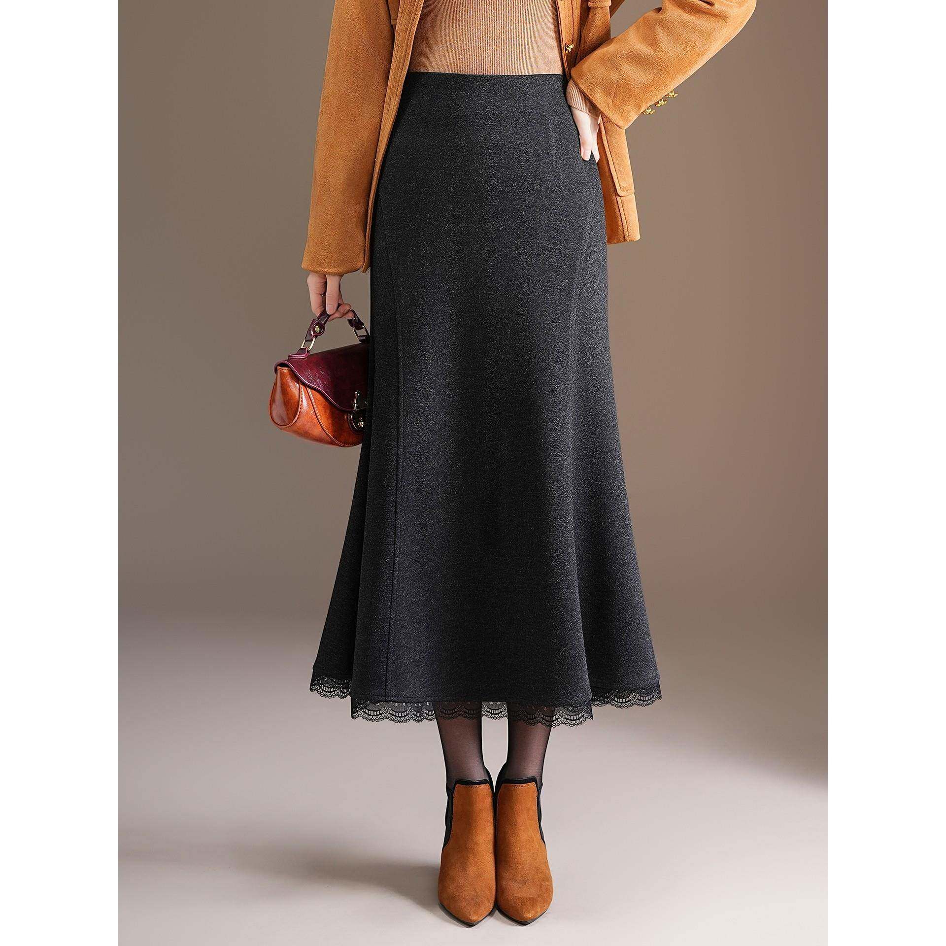 高级感毛呢加厚半身裙女2025秋冬超好看气质鱼尾裙显瘦包臀长裙