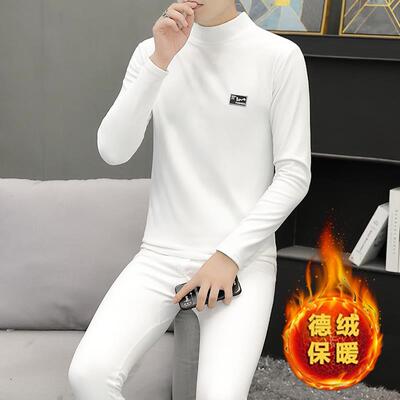 MAROLIO~德绒保暖内衣套装男加绒加厚半高领防寒中领白色秋衣秋裤