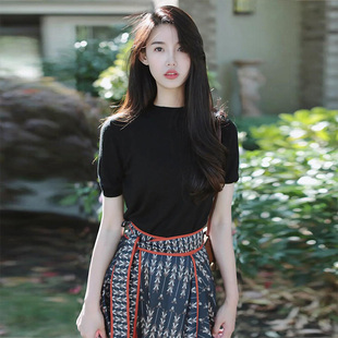 歐洲站2025夏裝 女 氣質(zhì)碎花半身裙子中國(guó)風(fēng)名媛高級(jí)感兩件套裝 新款