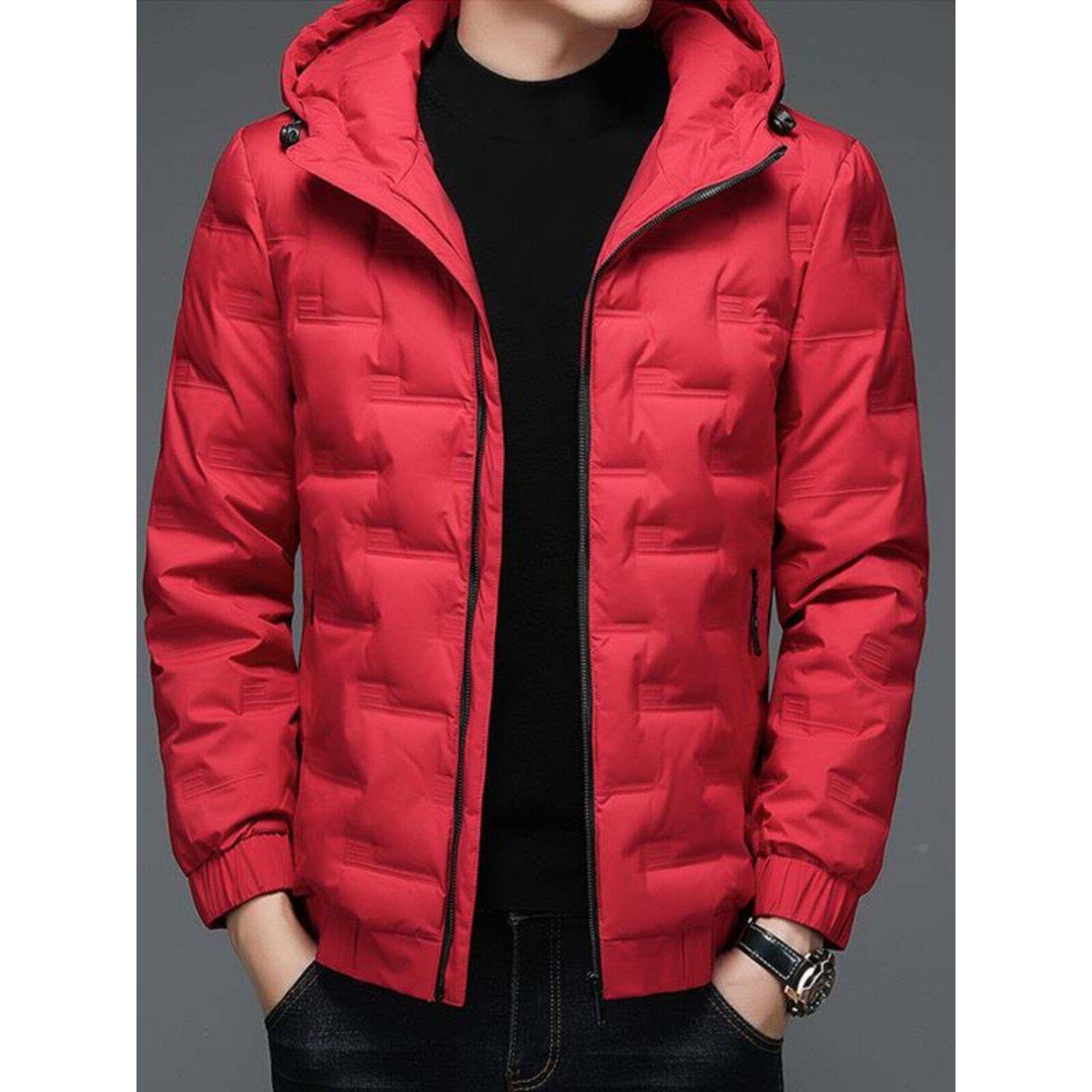 红色轻薄羽绒服男士冬季新款连帽短款本命年修身夹克保暖男款外套