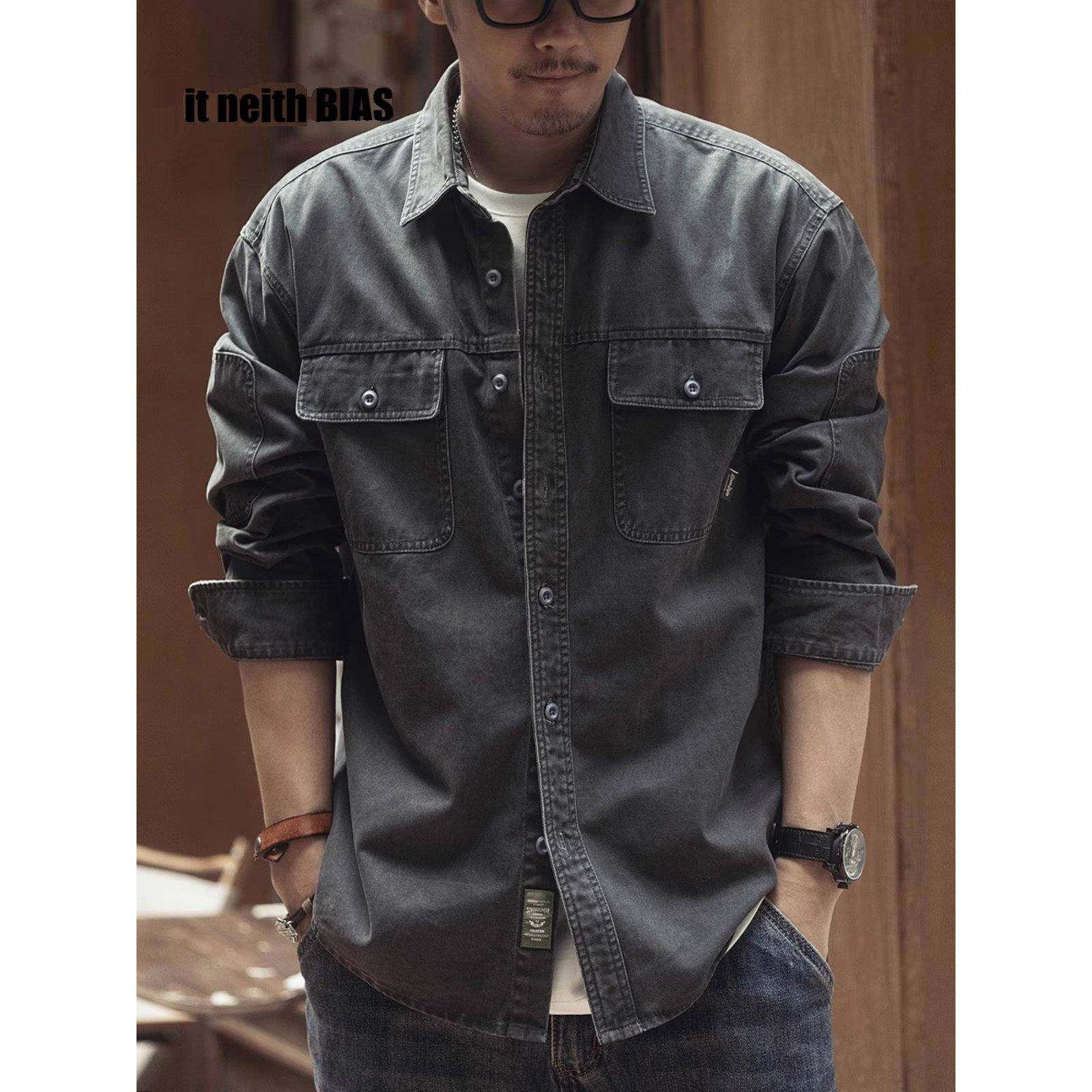 it neith BIAS美式覆古工装男长袖外套夹克春秋宽松猎装牛仔衬衫,男装,大码上装,淘宝优惠券,粉丝福利购,淘宝优惠卷