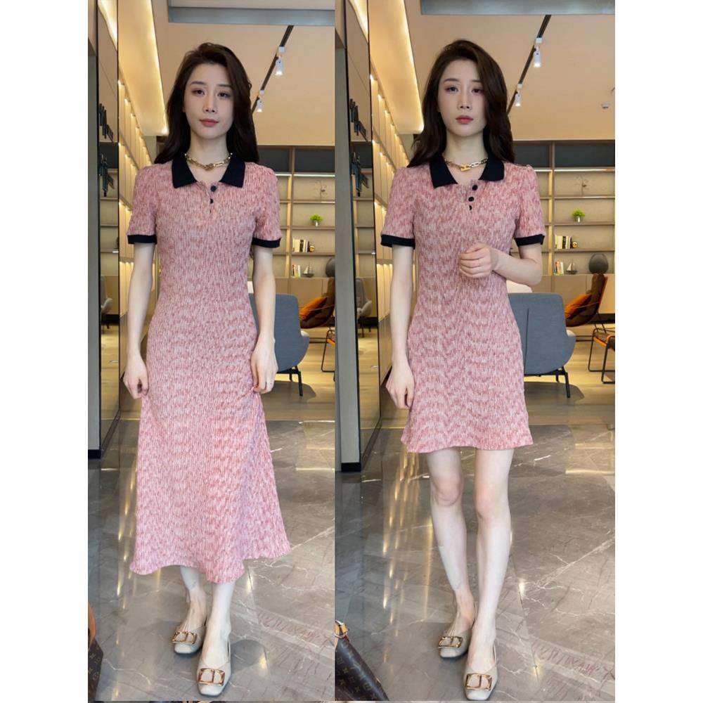 粉色polo领法式连衣裙女夏季2026新款小个子修身显瘦高级感包臀裙