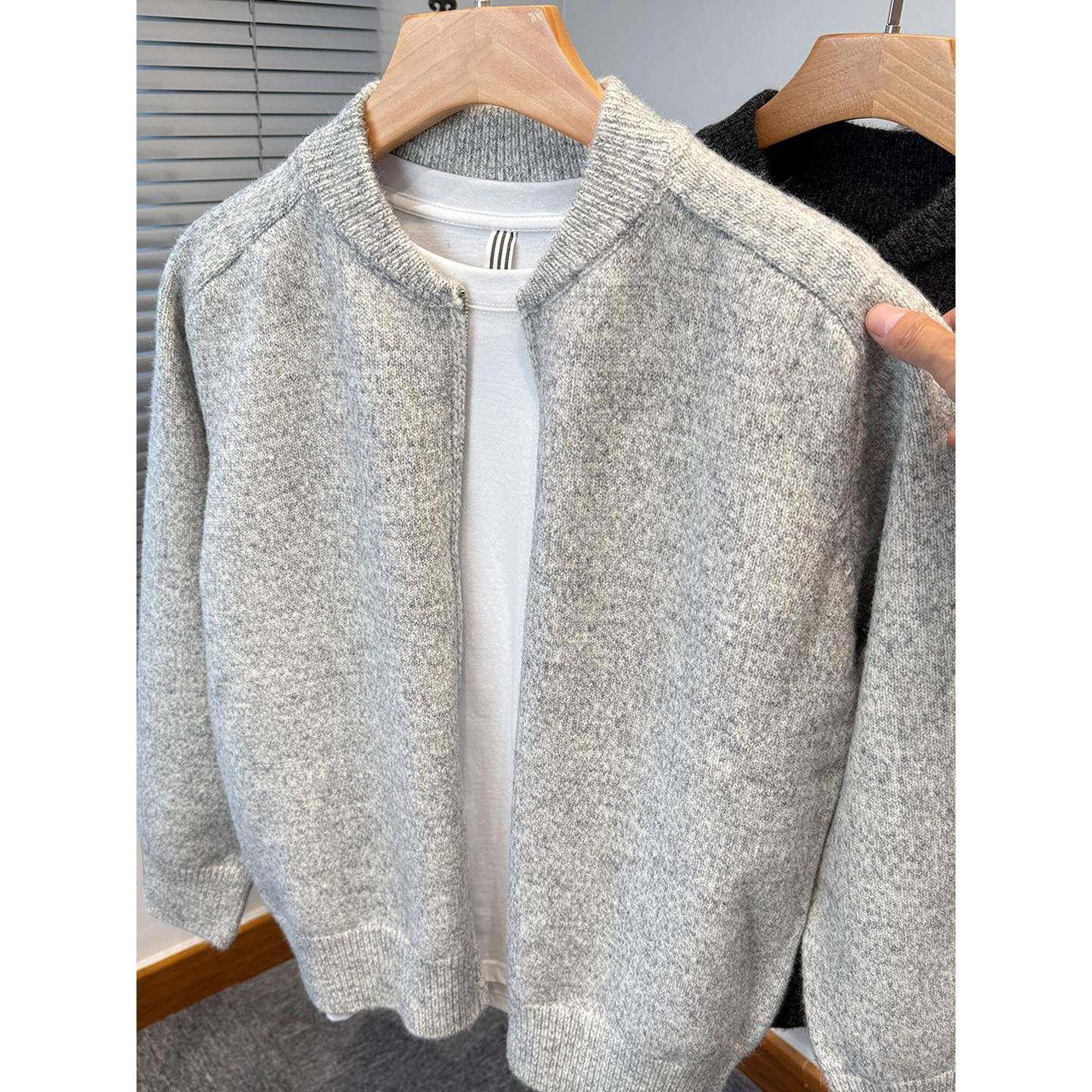 Mostarsea~秋冬棒球领针织开衫外套男高级感休闲加厚青年外搭毛衣,男装,大码上装,淘宝优惠券,粉丝福利购,淘宝优惠卷