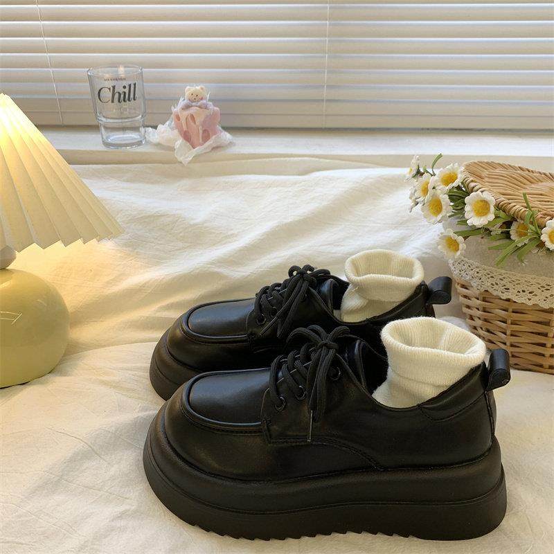 黑色平底复古英伦风冬季厚底加绒小皮鞋女增高2024新款加棉乐福鞋,女鞋,深口单鞋,淘宝优惠券,粉丝福利购,淘宝优惠卷