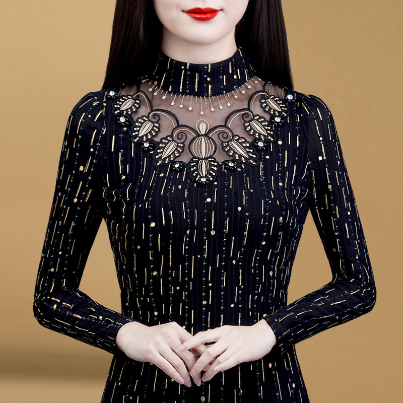 蕾丝打底衫女秋冬2021年新款内搭洋气长袖半高领加绒加厚保暖上衣