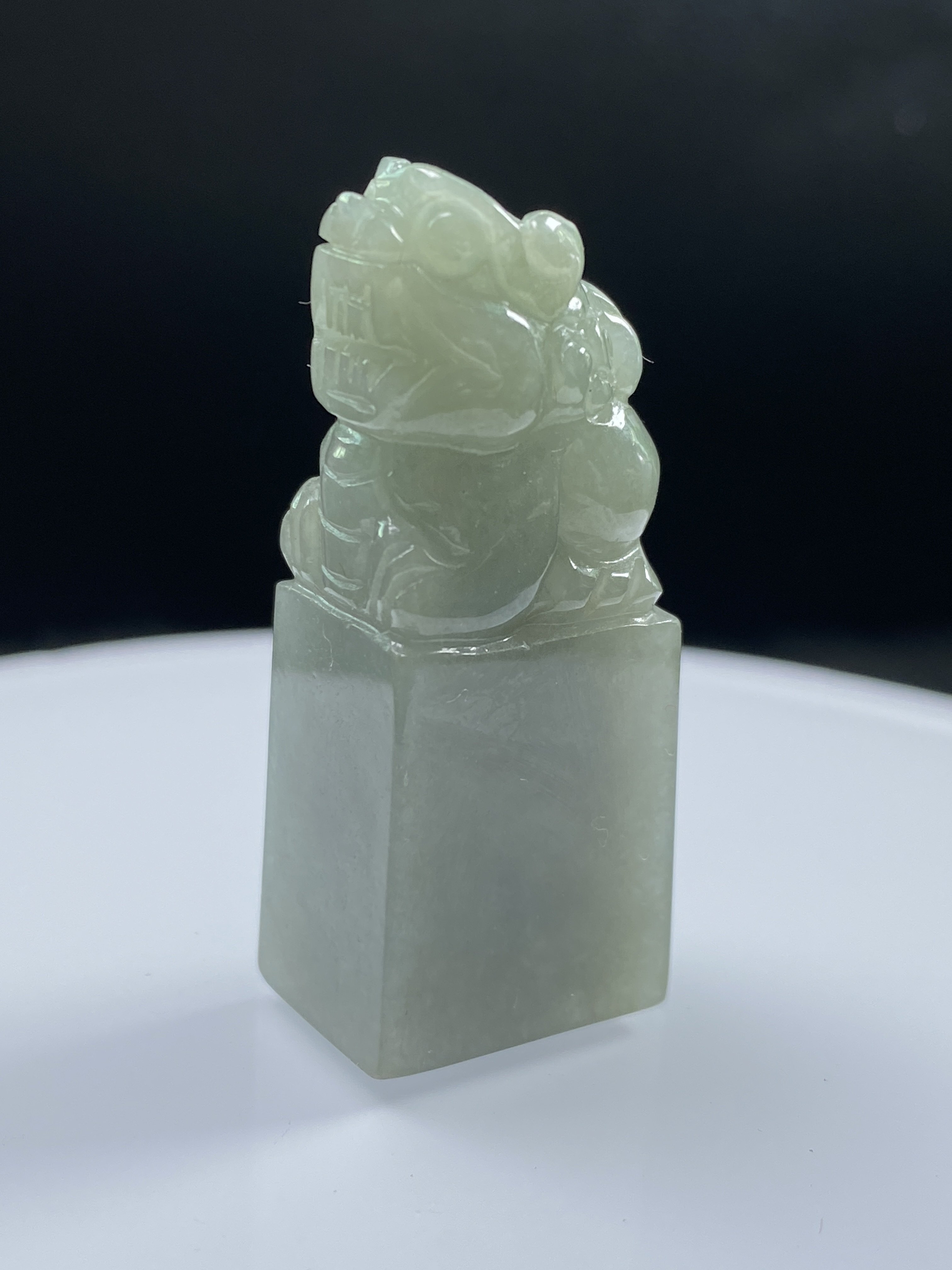 缅甸天然A货翡翠冰油青貔貅印章挂件 证书编号8736