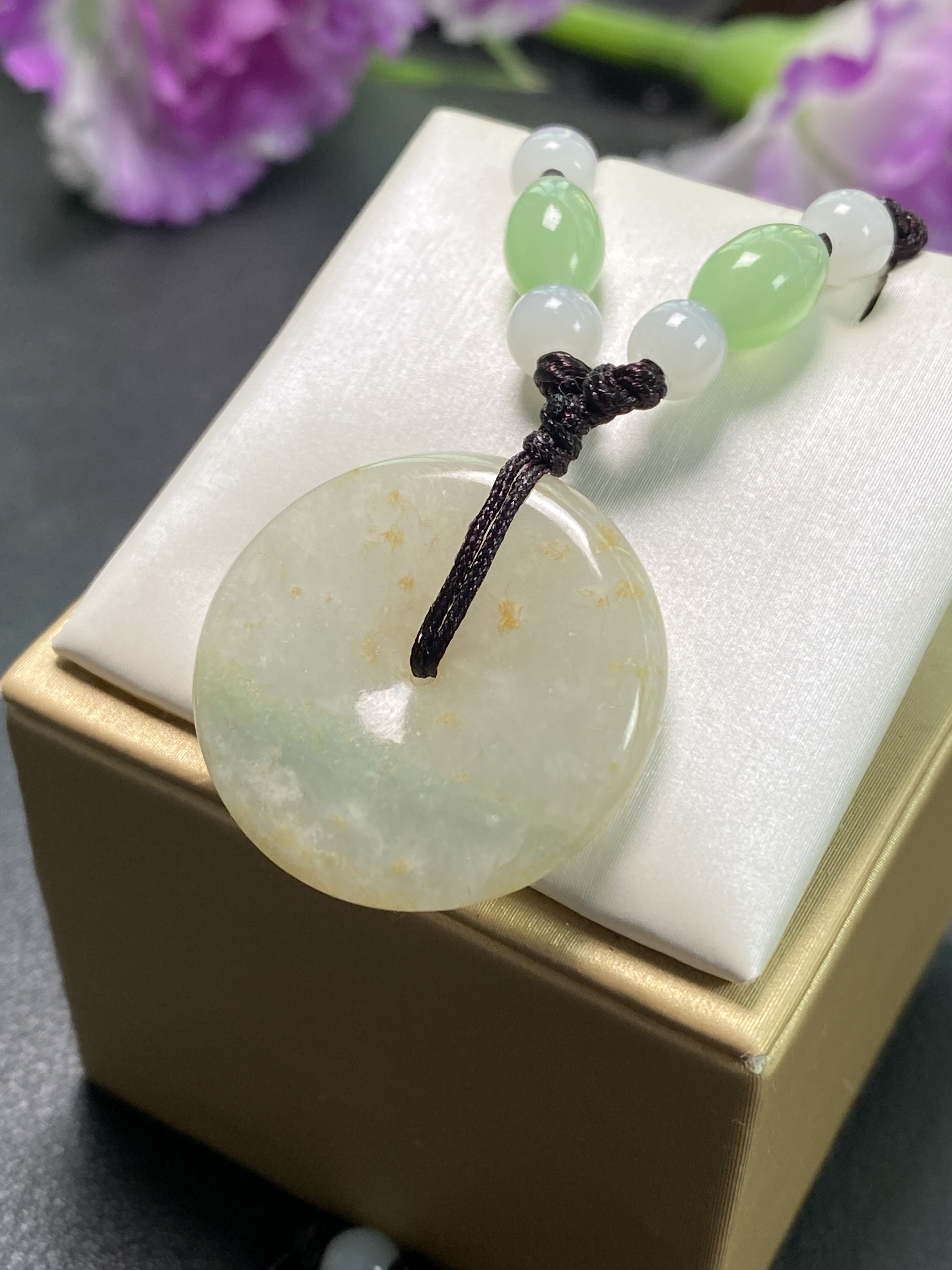 缅甸天然A货翡翠木那雪花棉平安扣吊坠 证书编号6078
