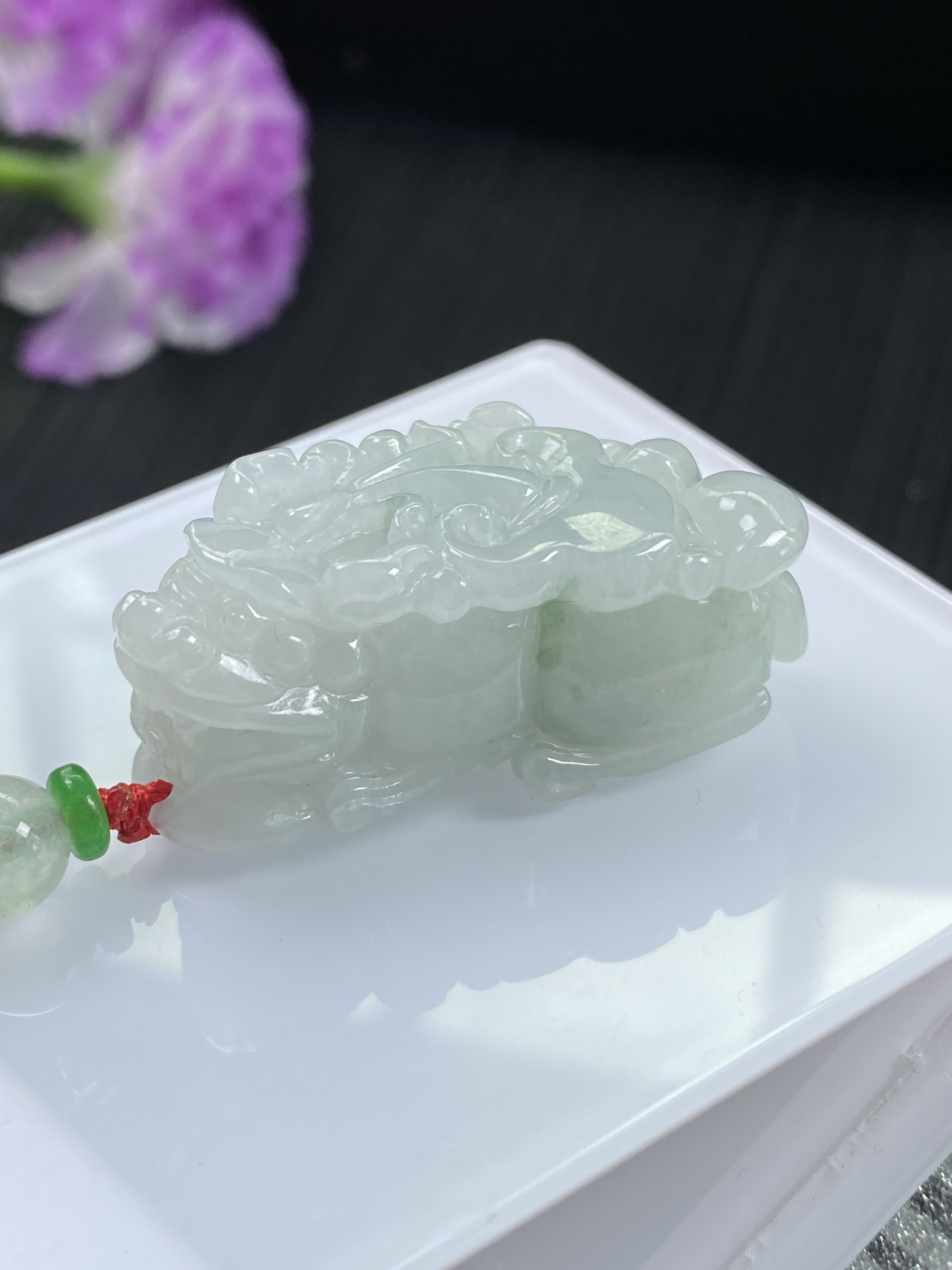 缅甸天然A货翡翠冰飘花貔貅吊坠 证书编号8837