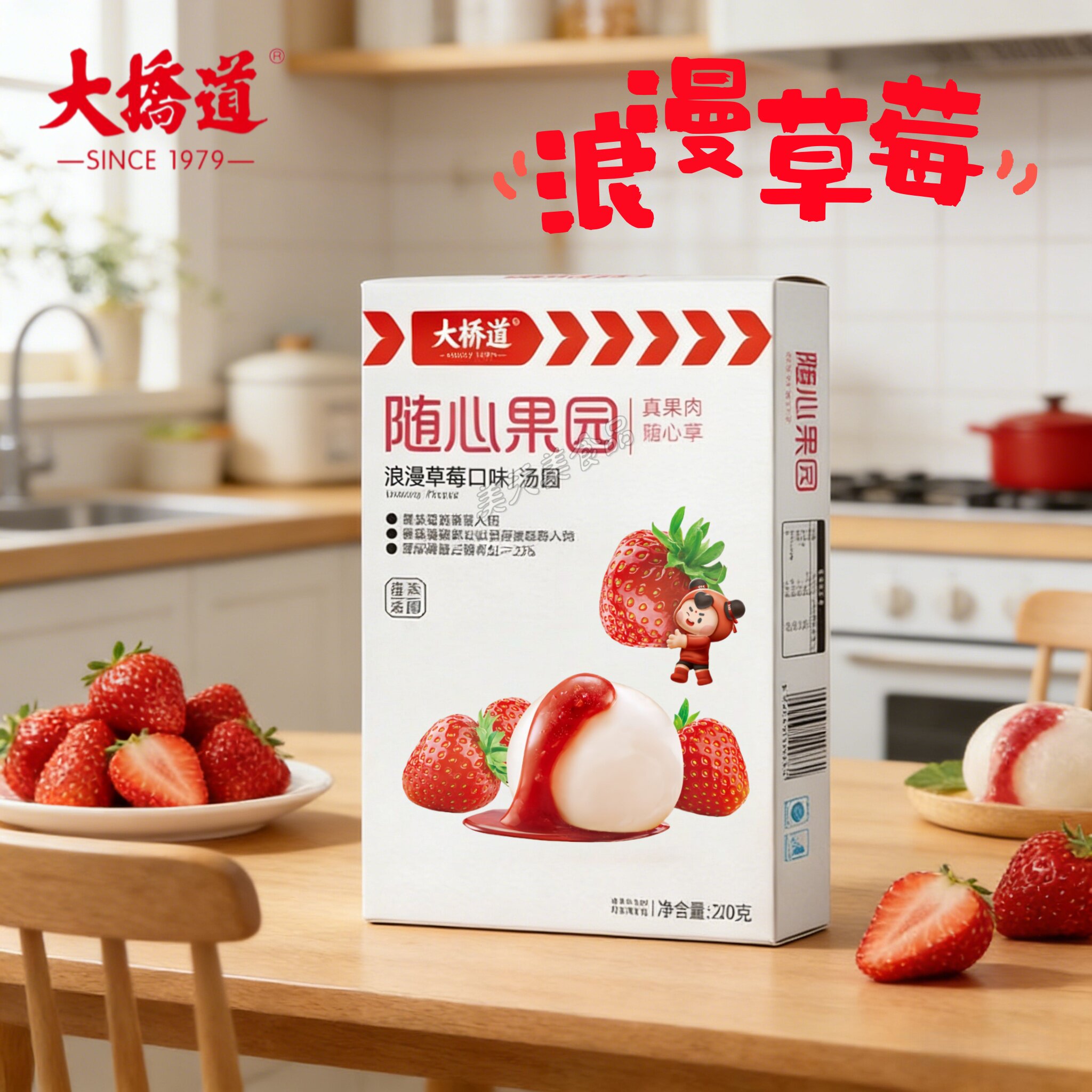 大桥道随心果园浪漫草莓水果汤圆真果肉速冻汤圆元宵节甜食4盒