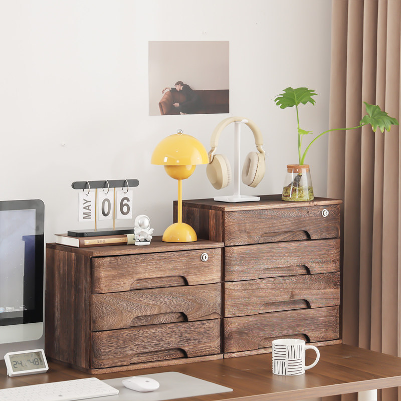 纯实木桌面收纳盒炭烤抽屉式办公室文件收纳柜学生宿舍带锁整理盒,收纳整理,桌面收纳盒,淘宝优惠券,粉丝福利购,淘宝优惠卷