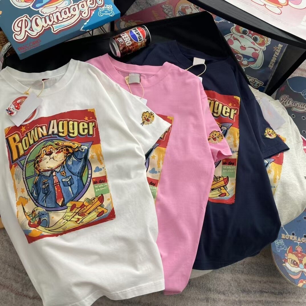 大码新款港风印花短袖T恤男女学生夏季ins打底衫宽松大码半袖体恤