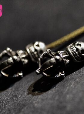 lam手作 独达 原创925银尸陀林骷髅吊坠 弟子珠 搭配柏香籽金刚