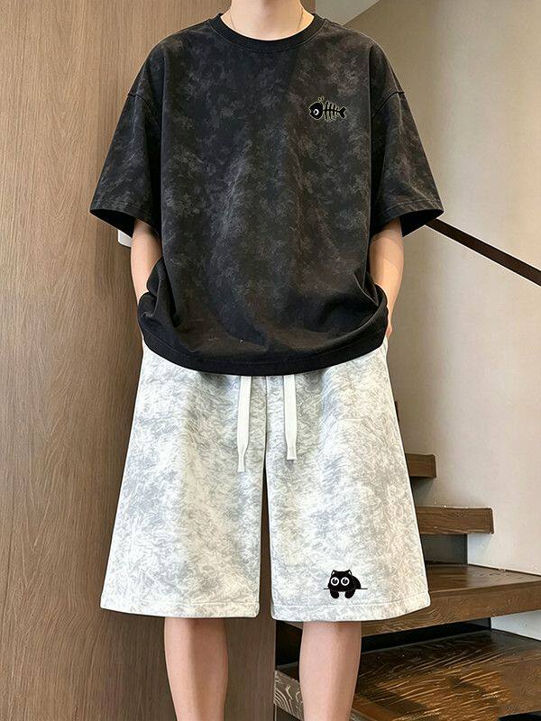 2026夏季新款扎染短袖短裤套装男宽松休闲两件套潮流百搭学生穿搭