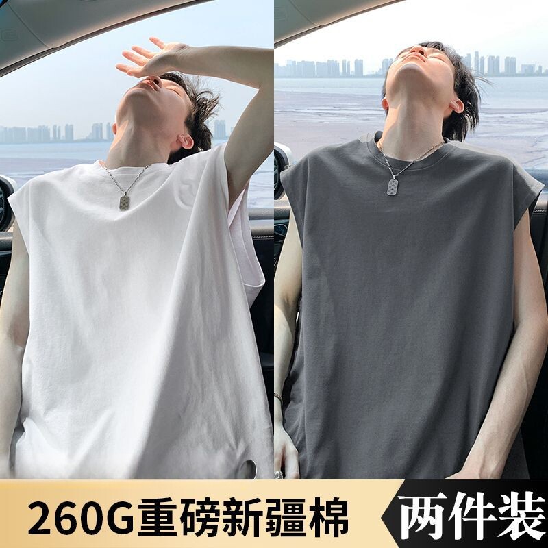 100%重磅纯棉宽松篮球背心无袖体恤夏季圆领运动纯色上衣坎肩背心