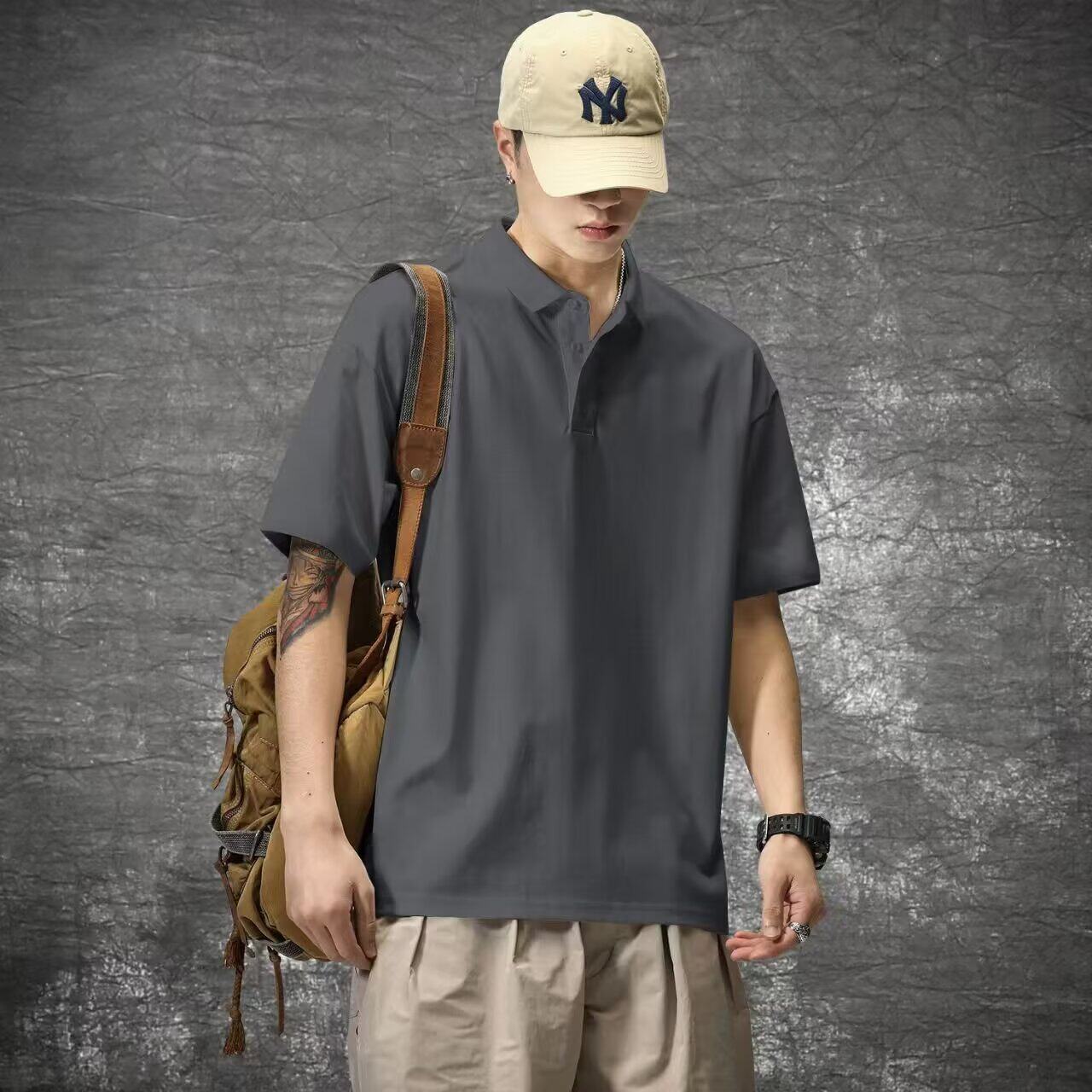 夏季大码男士青少年百搭宽松休闲Polo衫翻领冰丝薄款短袖t恤上衣