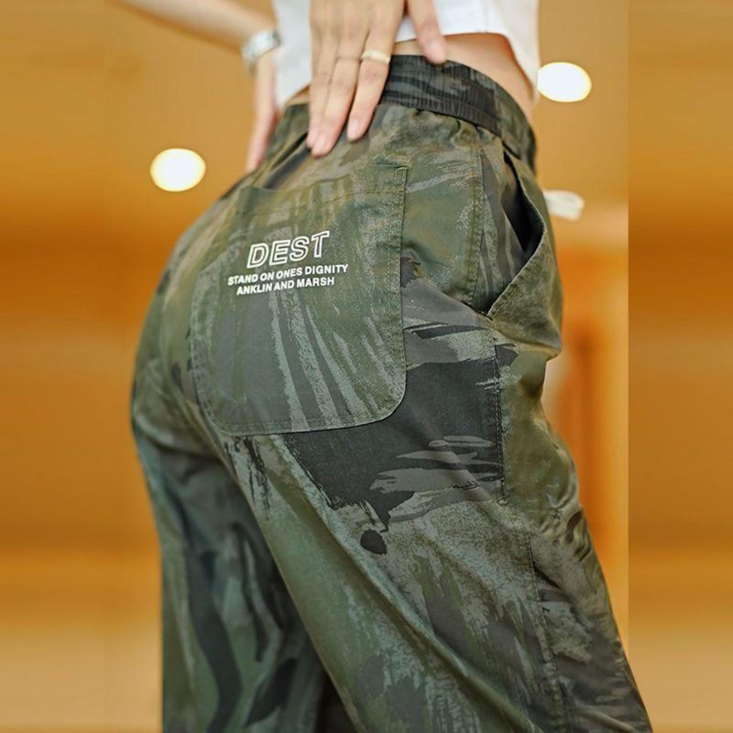 夏季宽松束脚迷彩速干冰丝裤子男工装卫裤男装休闲百搭运动九分裤