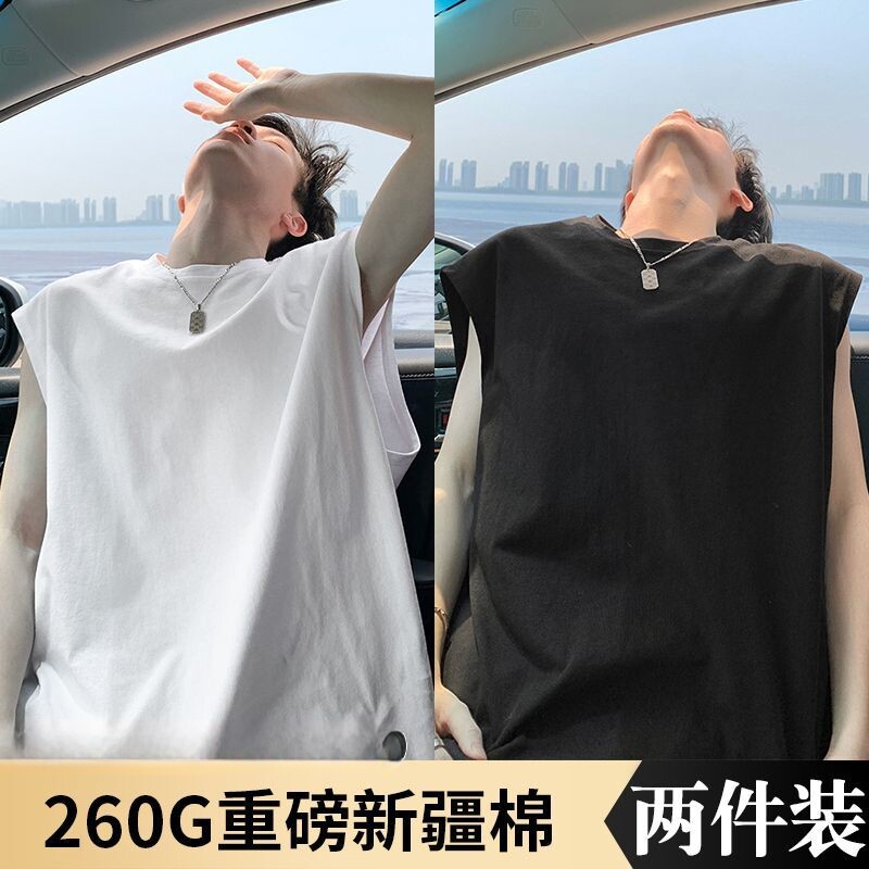 夏季美式重磅棉质背心男外穿纯色百搭无袖T恤ins篮球健身运动坎肩