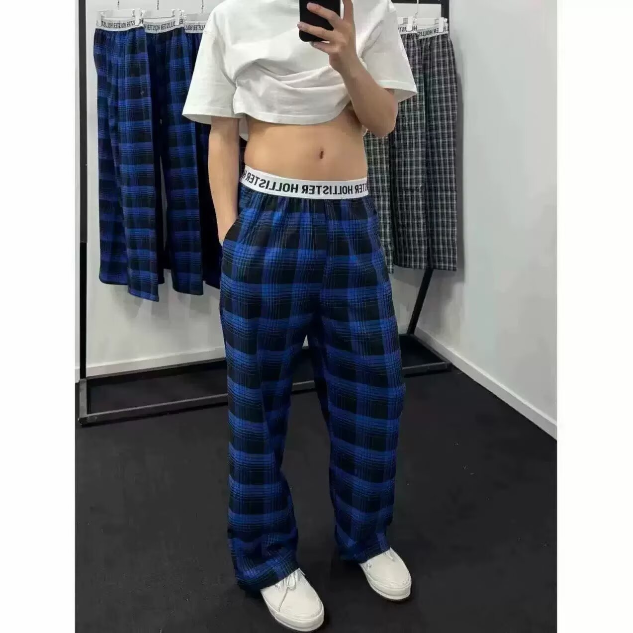 美式复古格子休闲裤男春夏宽松直筒阔腿裤垂感拖地长裤