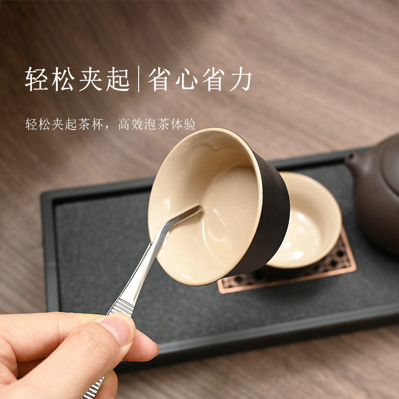 镀钛金不锈钢茶夹茶具 家用洗杯茶夹 加厚镊子功夫茶茶具厂家