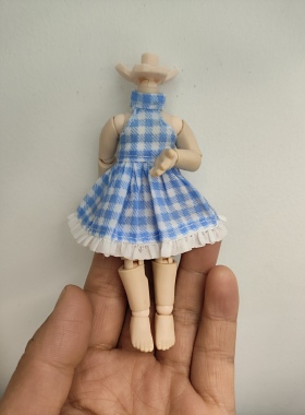 现货bjd娃娃衣服ob11娃衣12分可穿13到15厘米连衣裙换装格子裙