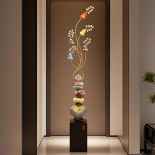 时来运转招财葫芦落地大摆件入户玄关客厅电视柜竖高装 饰乔迁开业