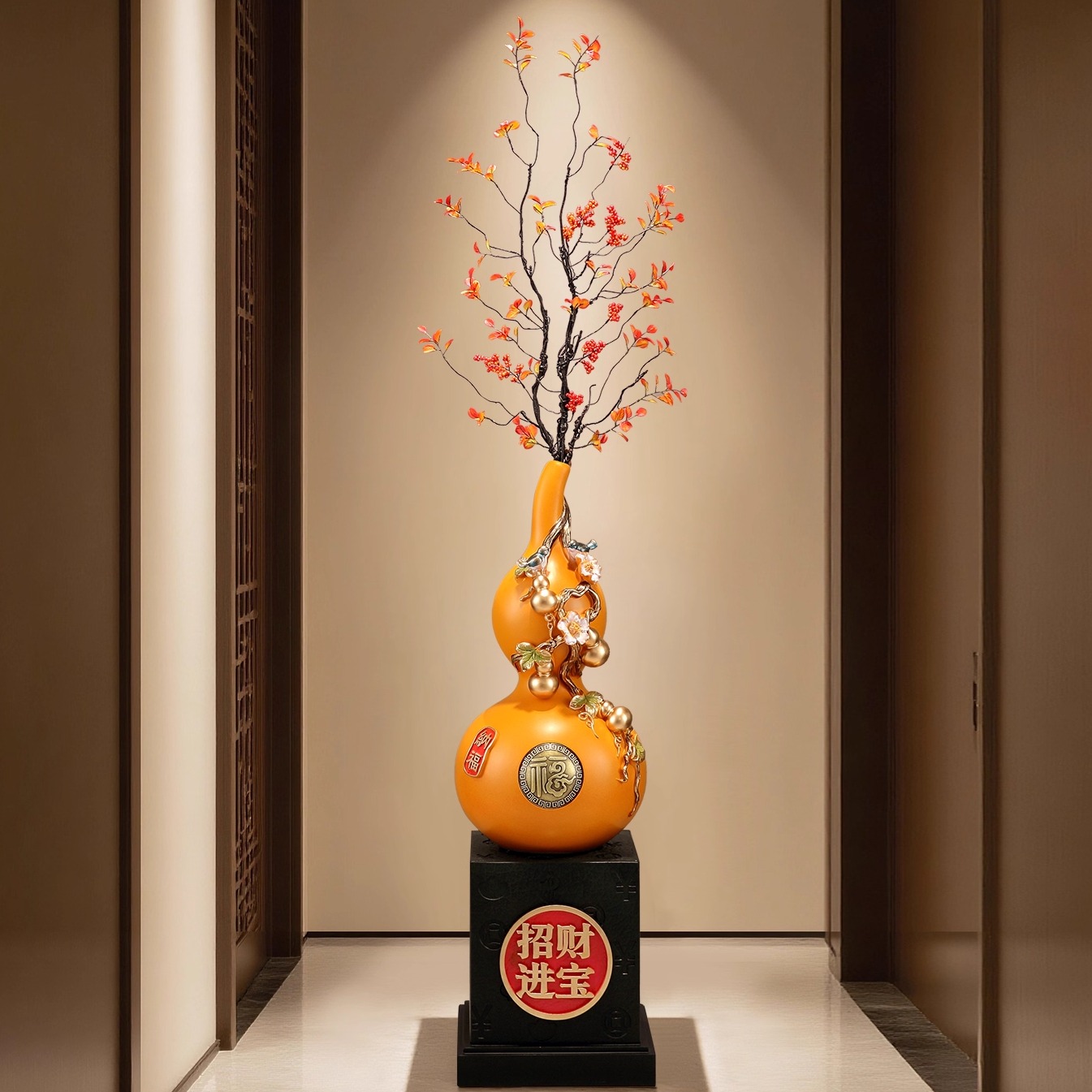 华将旺宅葫芦大型落地花瓶摆件