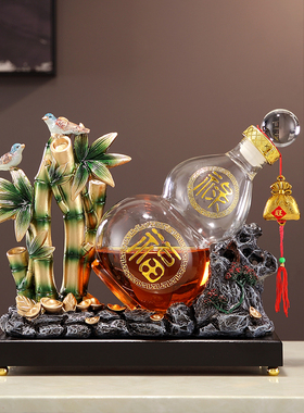 竹子酒架摆件新中式白酒空瓶红酒瓶子酒架托客厅餐边柜办公室摆件