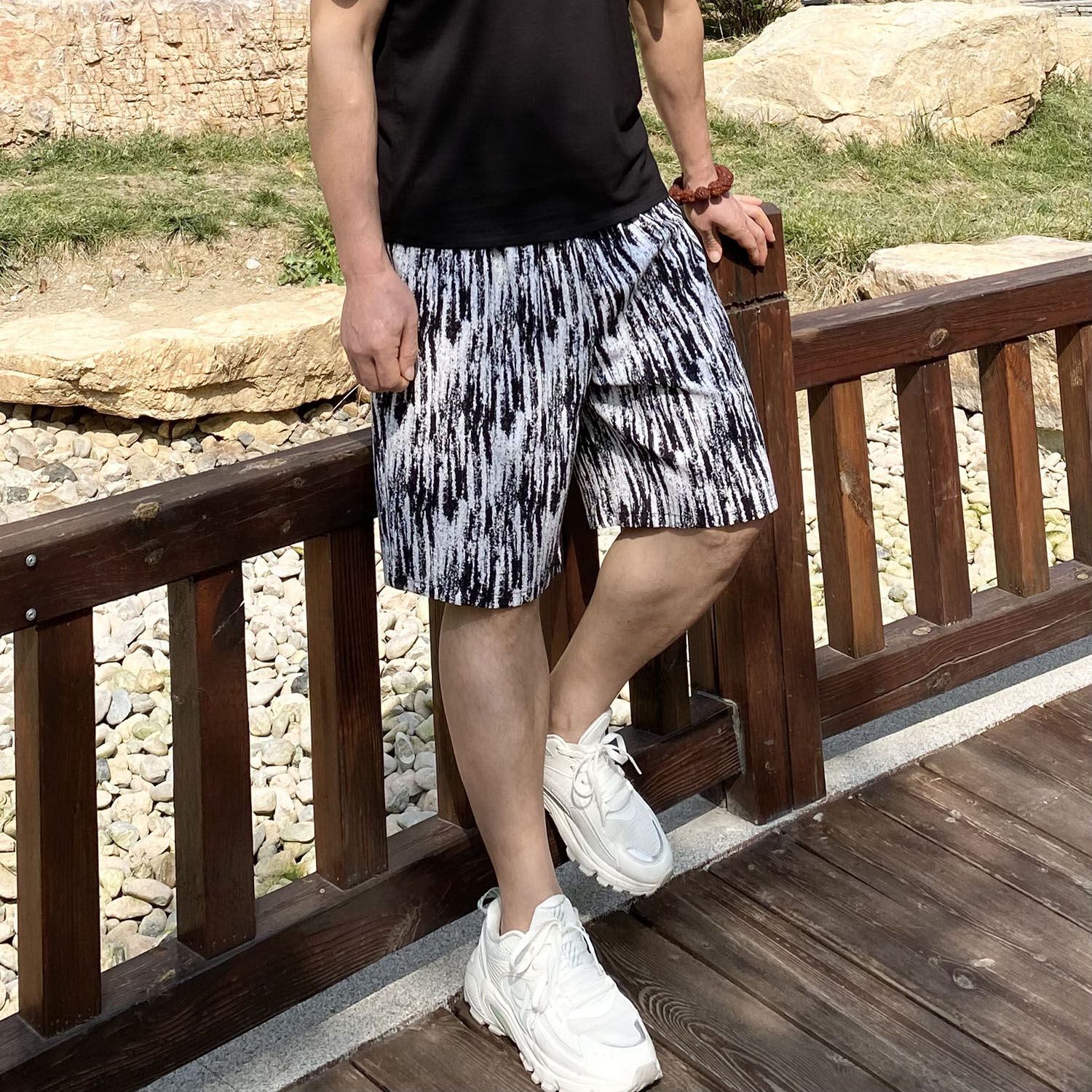 夏季男士棉绸短裤五分裤加肥加大码沙滩裤人造棉花裤衩家居裤睡裤