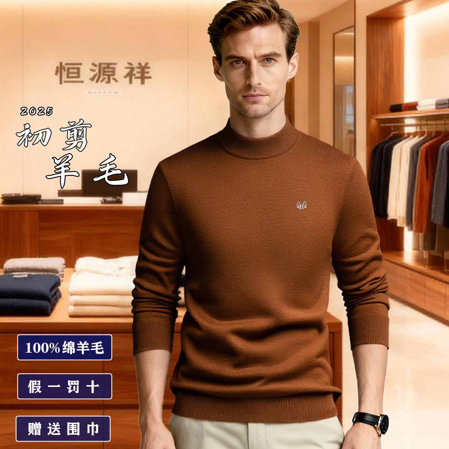 100%纯羊毛半高领针织打底毛衣